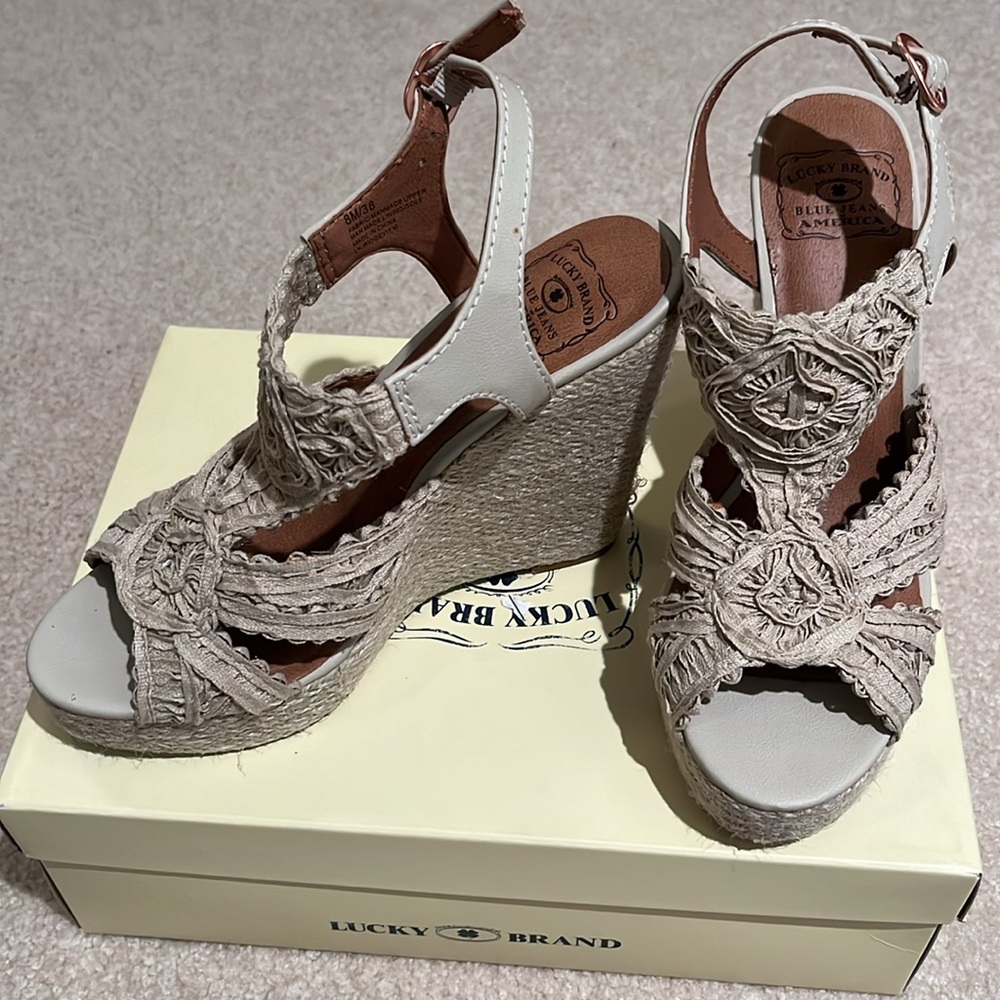 Lucky Brand Ridgeview Macrame Platform Wedge - size 8M